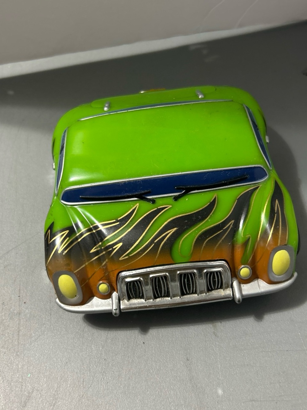 Bright Green Flame Kids Toy Car - Retro Hot Rod Design